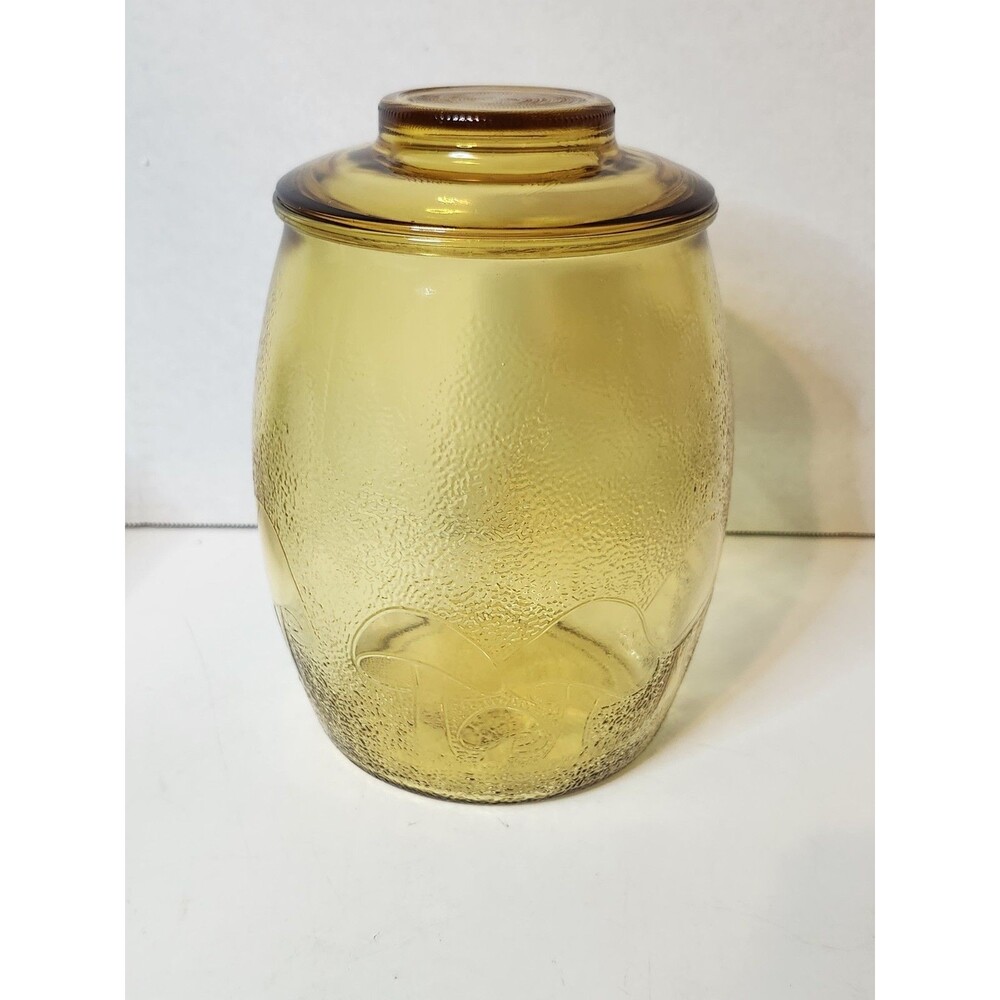 Vintage Bartlett Collins Amber Colored Glass Mushroom Cookie Jar With Lid